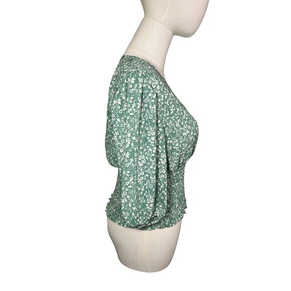 1.STATE Green Floral Smocked Waist Puff Sleeve Blouse Size S - Picture 6 of 8